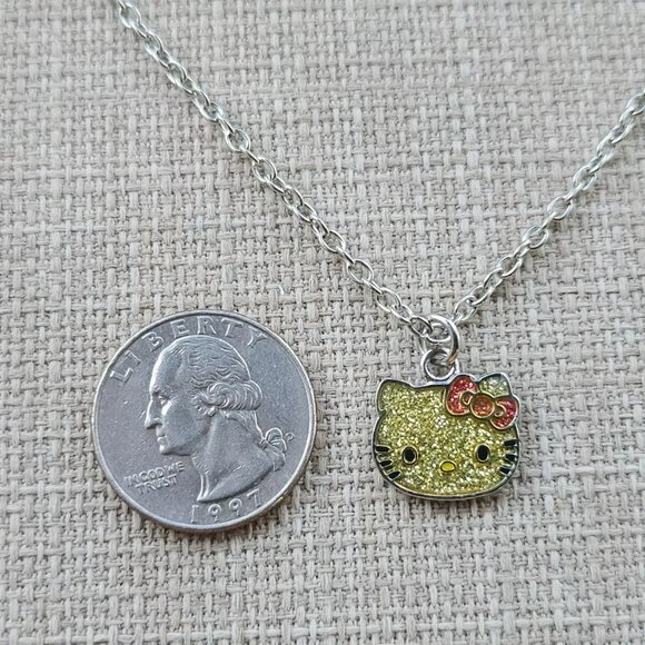 Sanrio Necklace Hello Kitty Yellow Tone Pendant Silver Tone Chain Jewelry - Picture 6 of 11